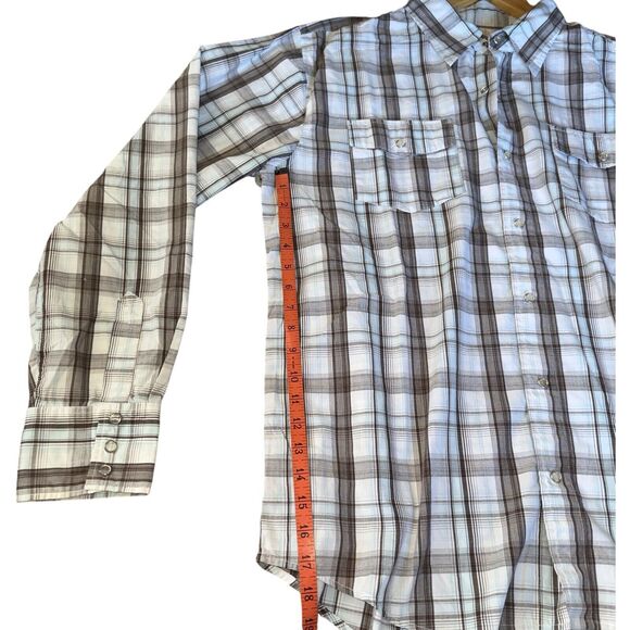 Mens Button Down Shirt XL Plaid 90s Western Flap Pocket Triple Snap Cuffs - Picture 10 of 16